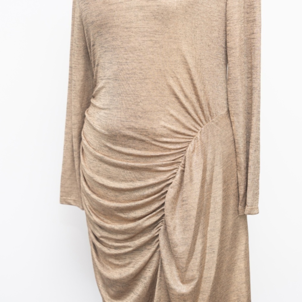 LAUREN RALPH‎ LAUREN. Gold shirred long sleeve dress. - Picture 8 of 14
